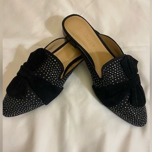 Talbots size 5M rhinestone studded black suede slip on mule. Never worn